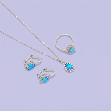 Coordinado de Plata .925 Con Diseño De Gota Opalo y Zirconias mod. 2954