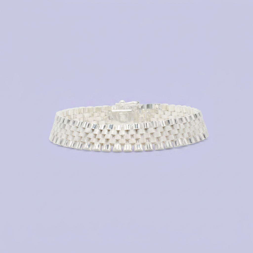 Pulsera de Plata .925 Tejido Ensamblado Especial Hueco con Tonos Mate y Brillantes mod. 2649