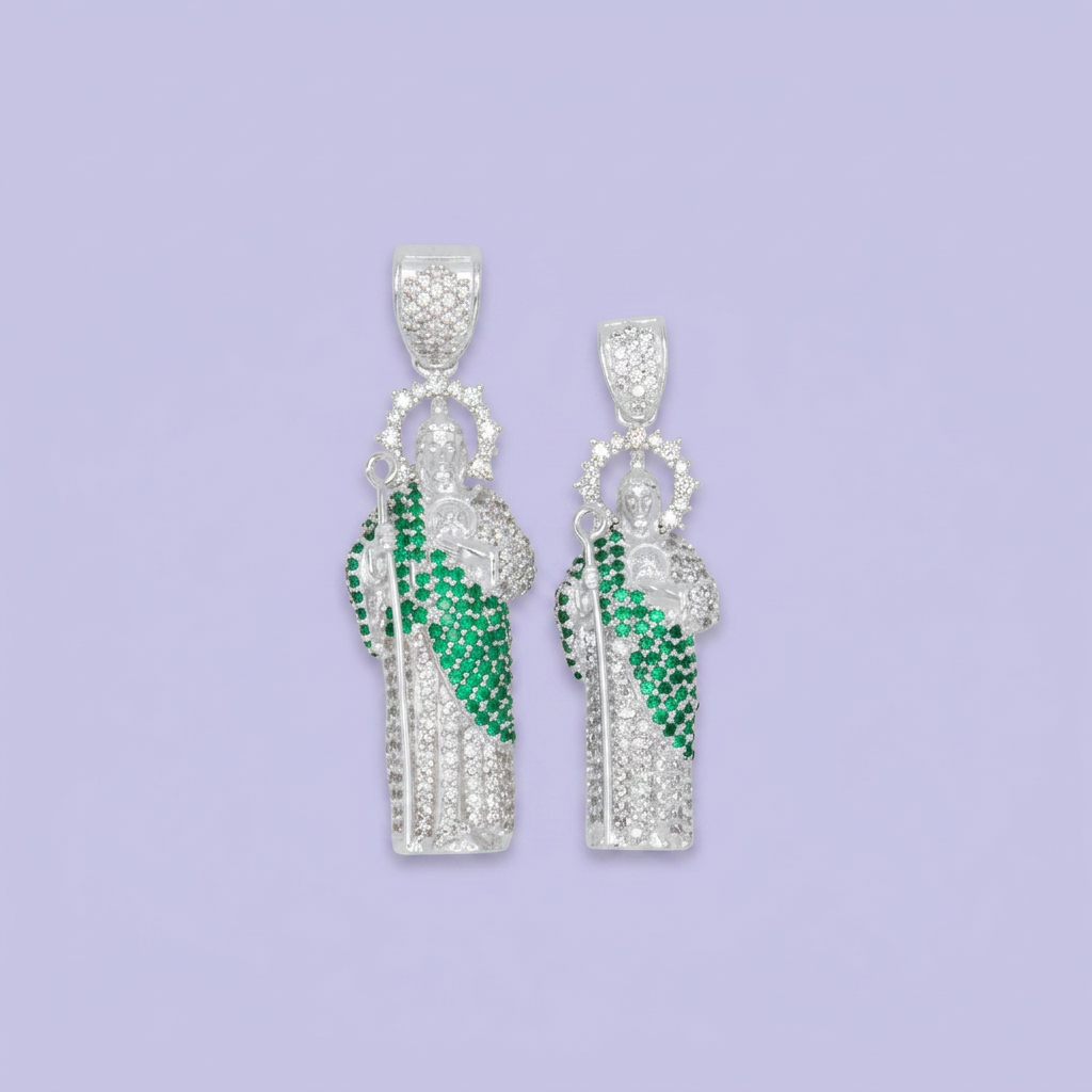 Dije Bulto de Plata .925 San Judas con Zirconias de Tono Verde mod. 2543