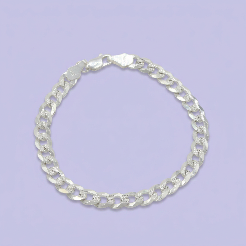 Pulsera de Plata .925 Tejido Barbada Solido con Diamantado mod. 2448