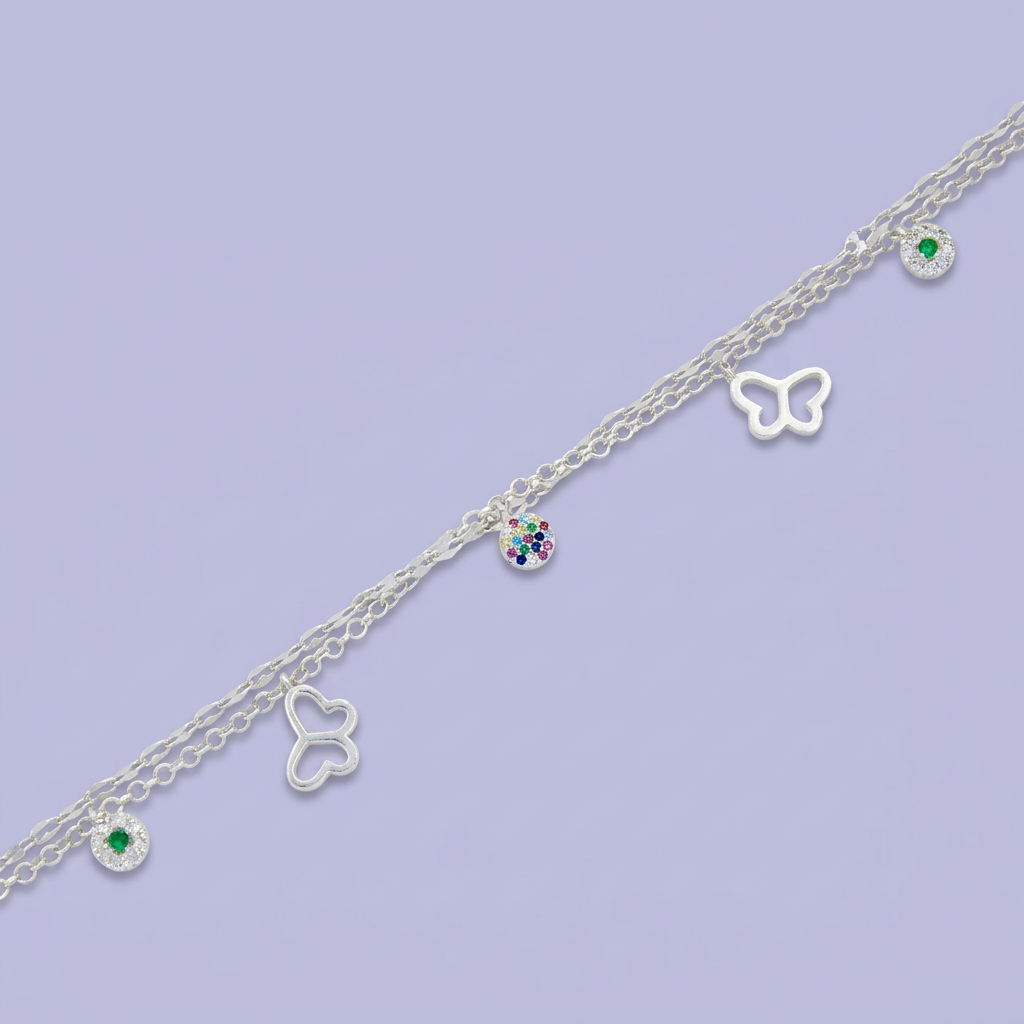 Pulsera de Plata .925 con Colgantes de Mariposas y Zirconias mod. 2285