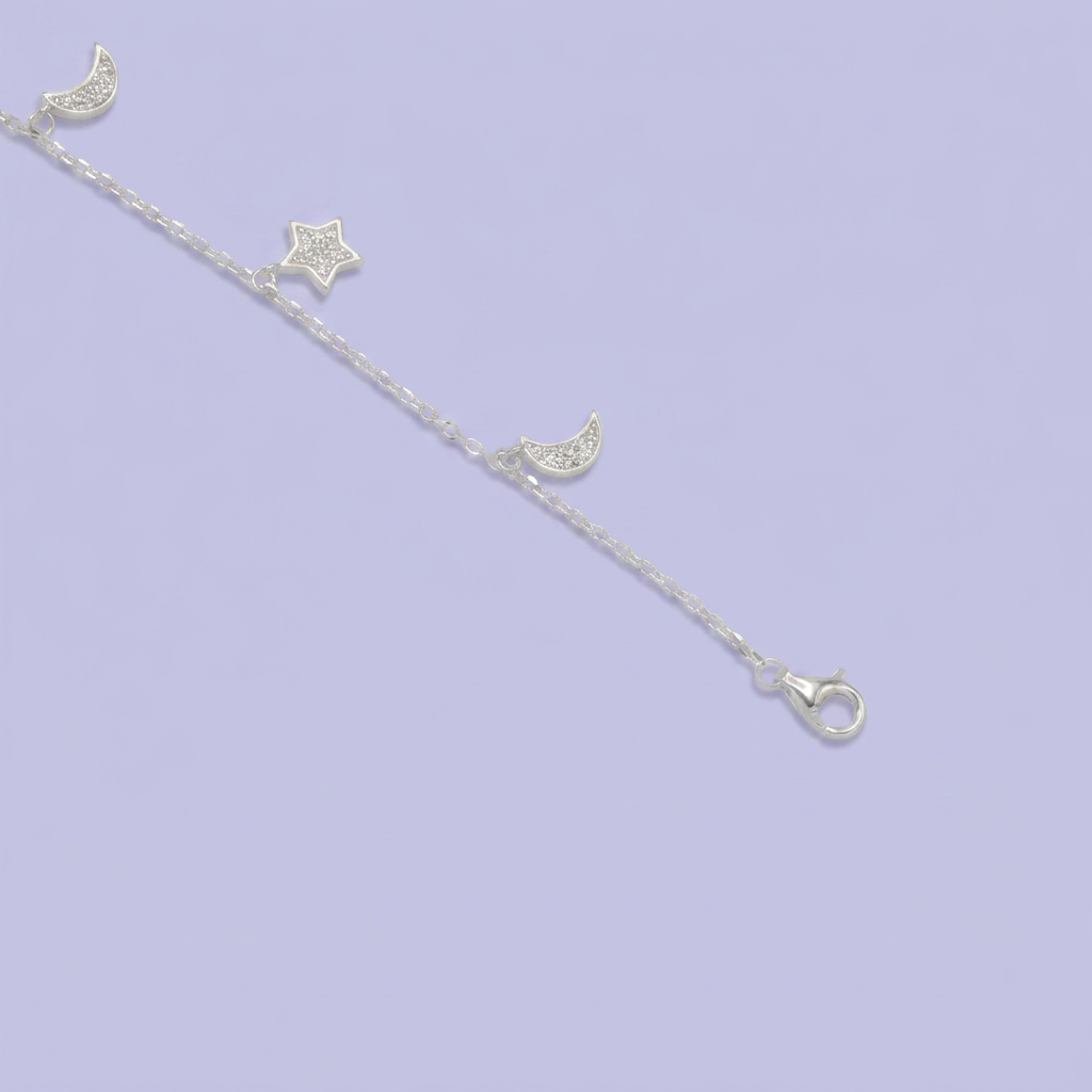 Pulsera de Plata .925 con Colgantes de Estrellas y Lunas con Zirconias mod. 2678