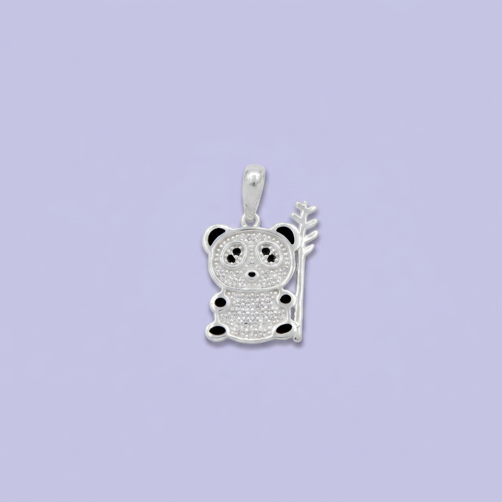 Dije de Plata .925 Panda y Bambú Detallado con Zirconias mod. 2640