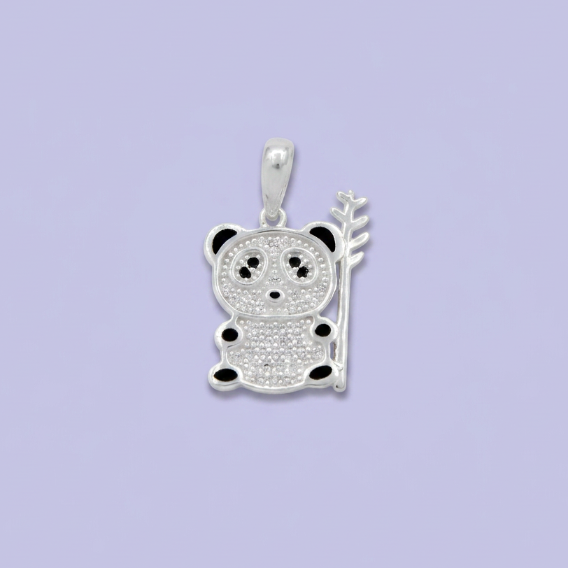 Dije de Plata .925 Panda y Bambú Detallado con Zirconias mod. 2640
