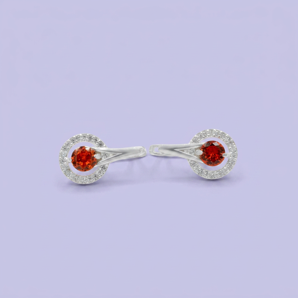 Coordinado de Plata .925 Halo de Zirconias de Centro Naranja mod. 2587