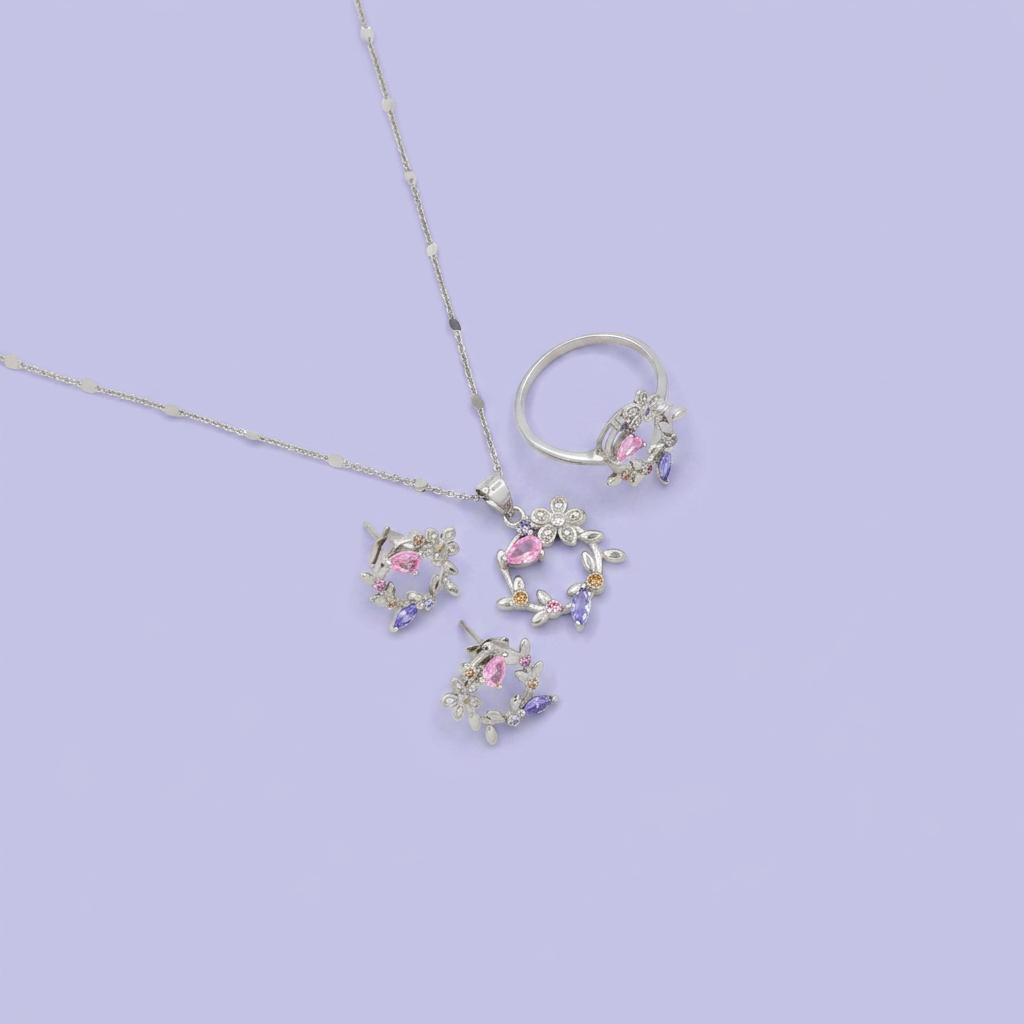 Coordinado de Plata .925 Arreglo Floral mod. 2770