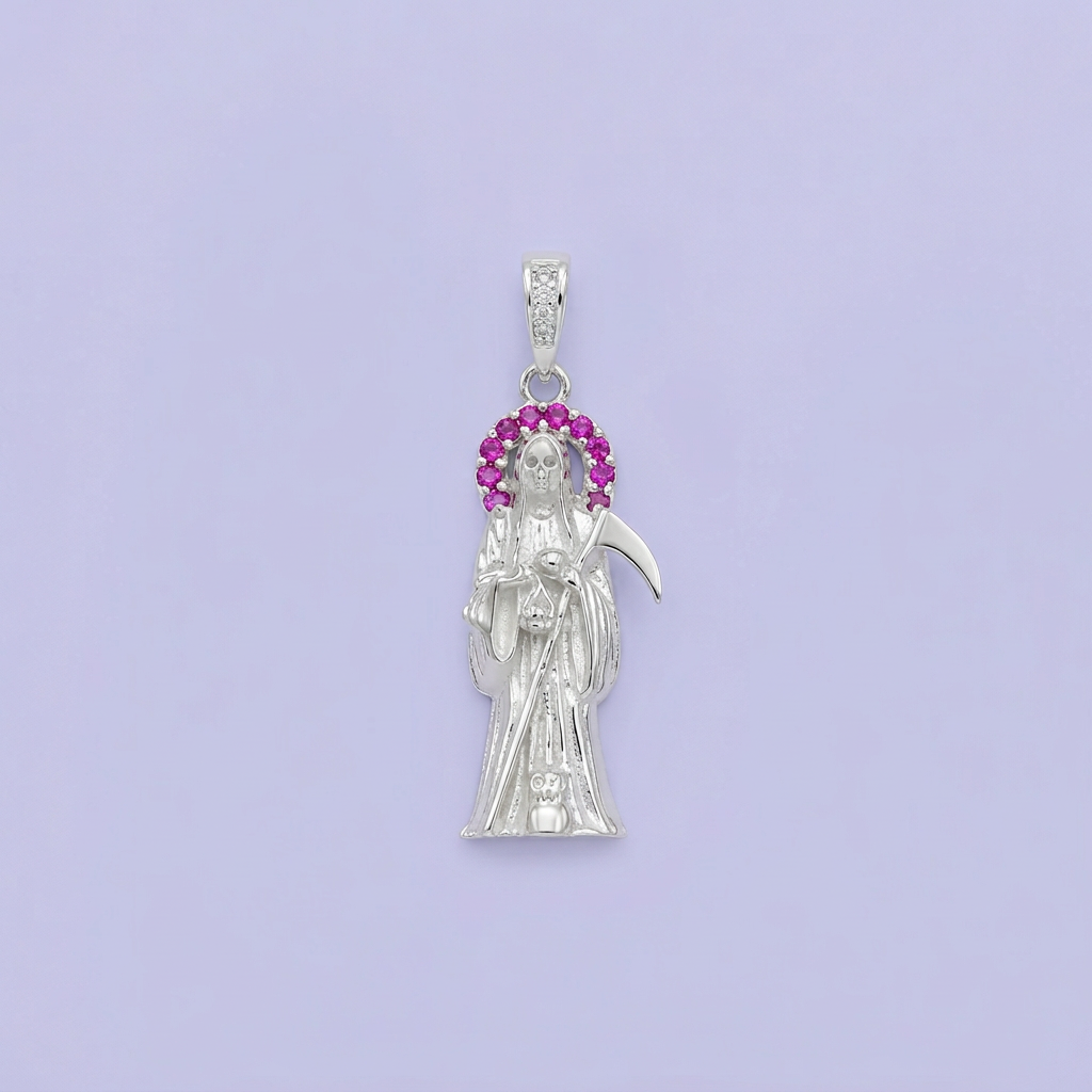 Dije de Plata .925 Santa Muerte Adornada con Zirconias mod. 2191