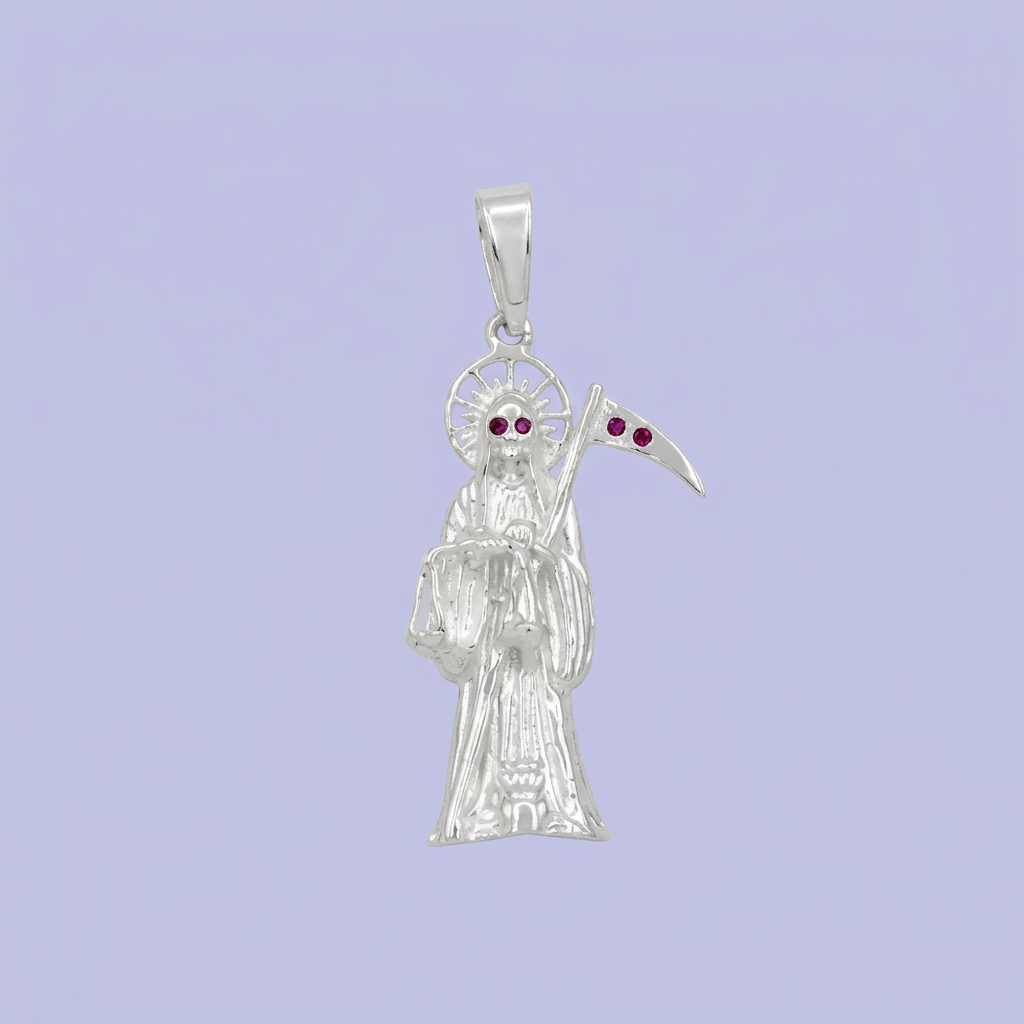 Dije de Plata .925 Santa Muerte con Guadaña Adornada mod. 2195