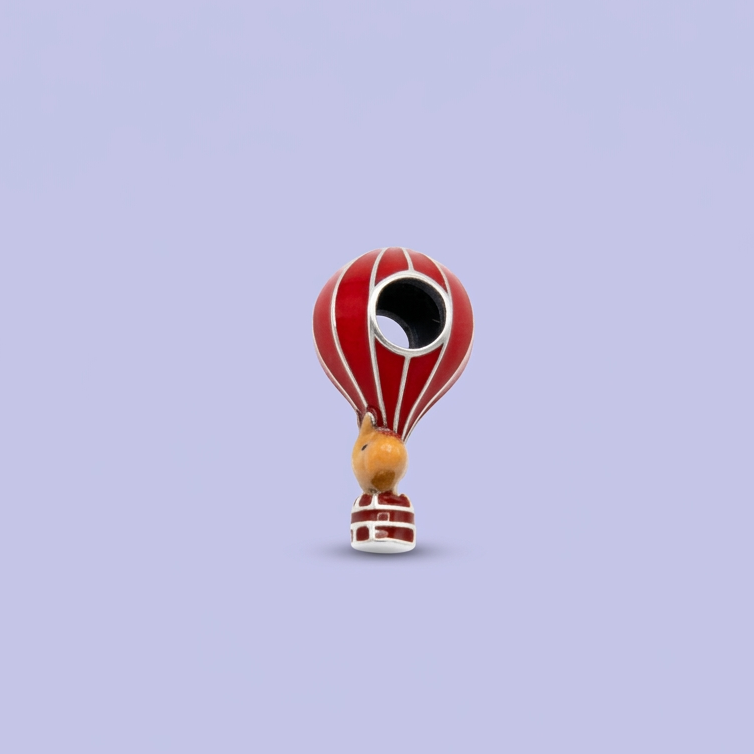 Dije de Plata .925 Estilo Charm con Diseño de Globo Aerostático Rojo mod. 2907