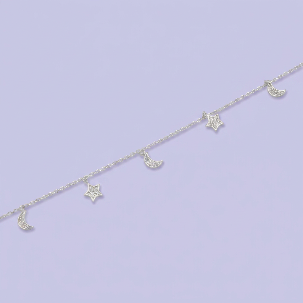 Pulsera de Plata .925 con Colgantes de Estrellas y Lunas con Zirconias mod. 2678