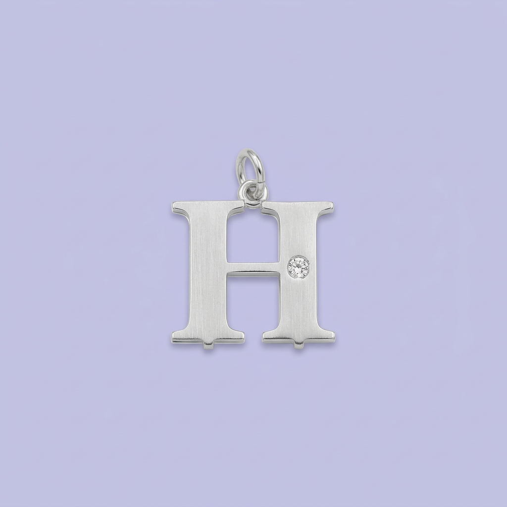 Dije de Plata .925 Letra H Lisa con Zirconias mod. 2205