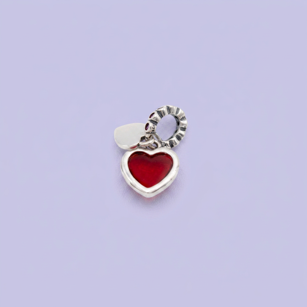 Dije de Plata .925 Estilo Charm con Diseño de Corazón y Zirconia Roja mod. 2917