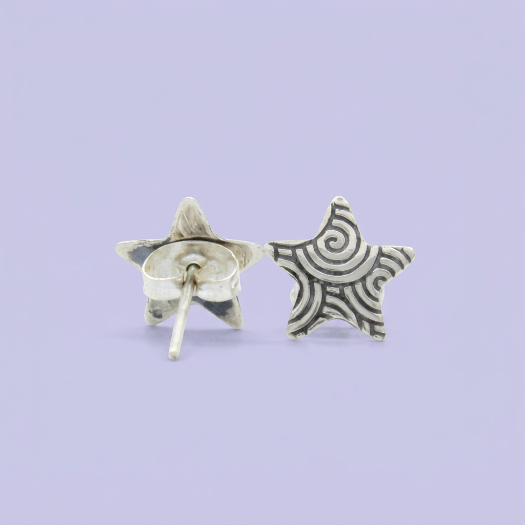 Arete de Plata .925 Estrella de Diseño Acanalado mod. 2125