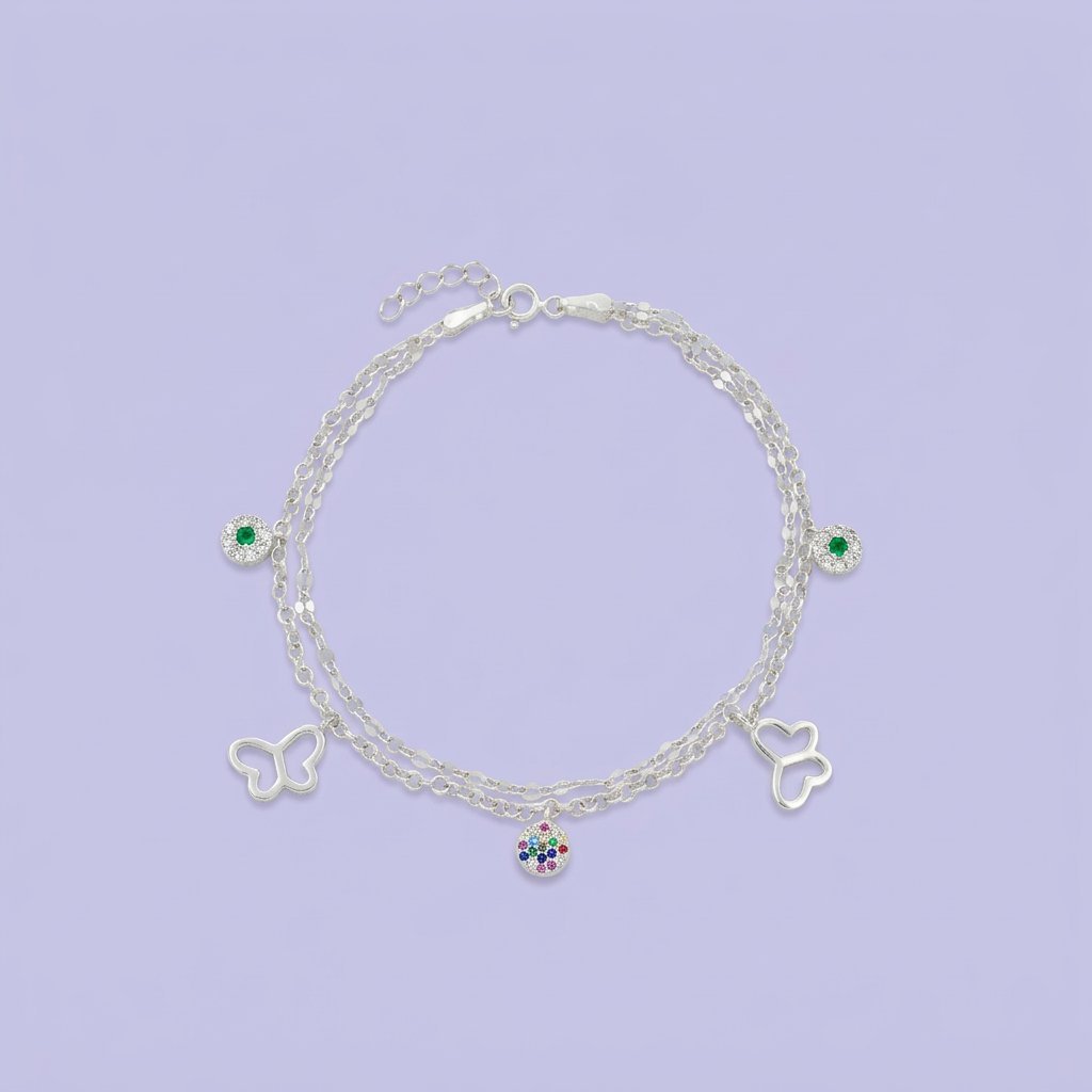 Pulsera de Plata .925 con Colgantes de Mariposas y Zirconias mod. 2285