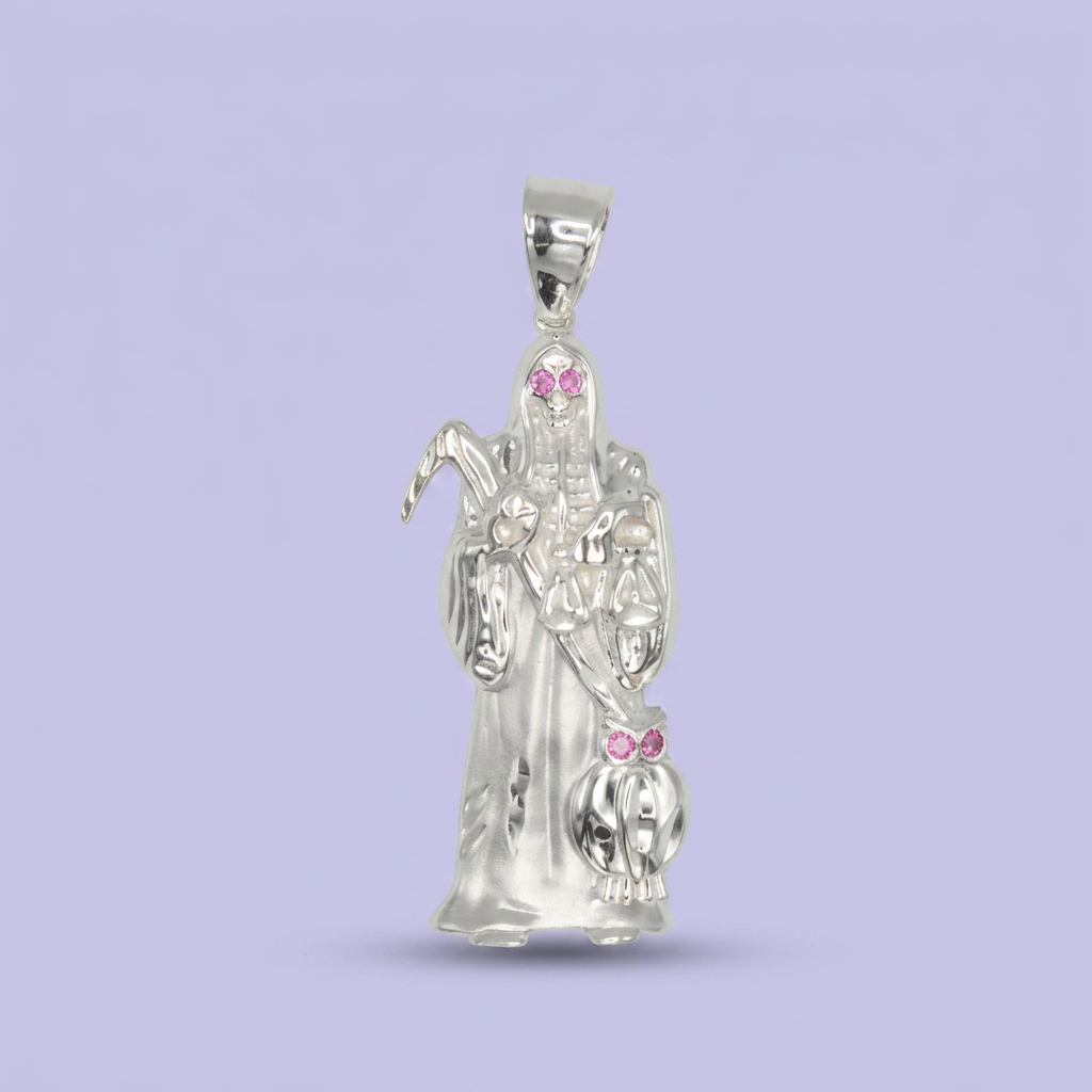 Dije de Plata .925 Santa Muerte y Búho con Zirconias mod. 2595