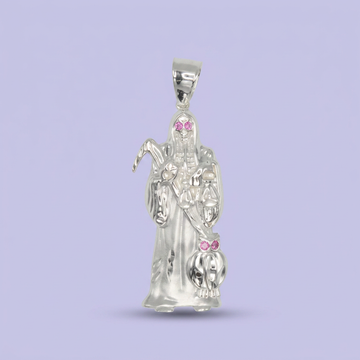 Dije de Plata .925 Santa Muerte y Búho con Zirconias mod. 2595