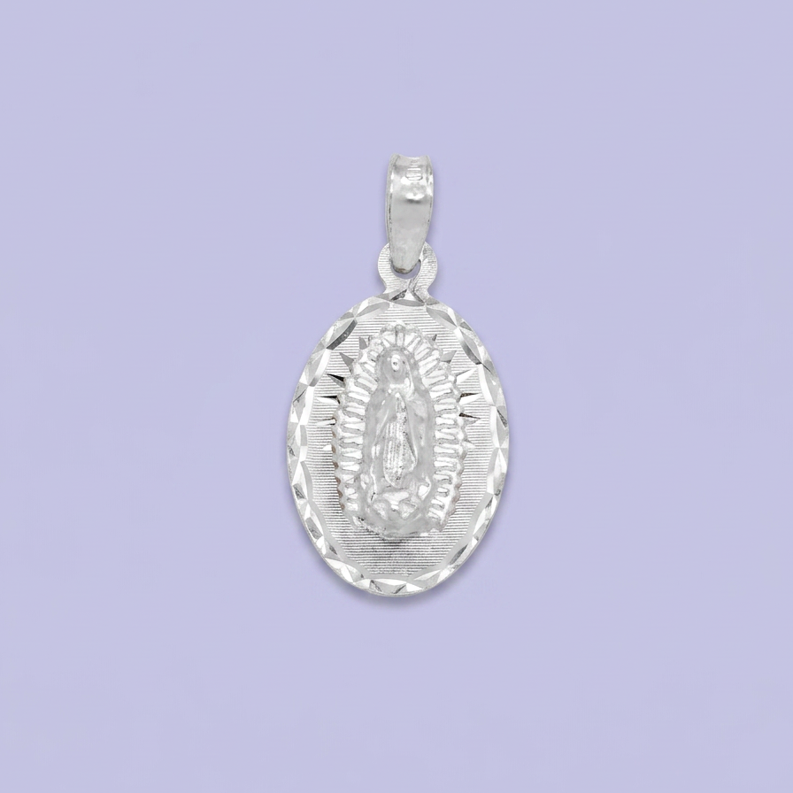 Medalla de Plata .925 Virgen Guadalupe en Diseño Brillante con Diamantado Especial mod. 2564