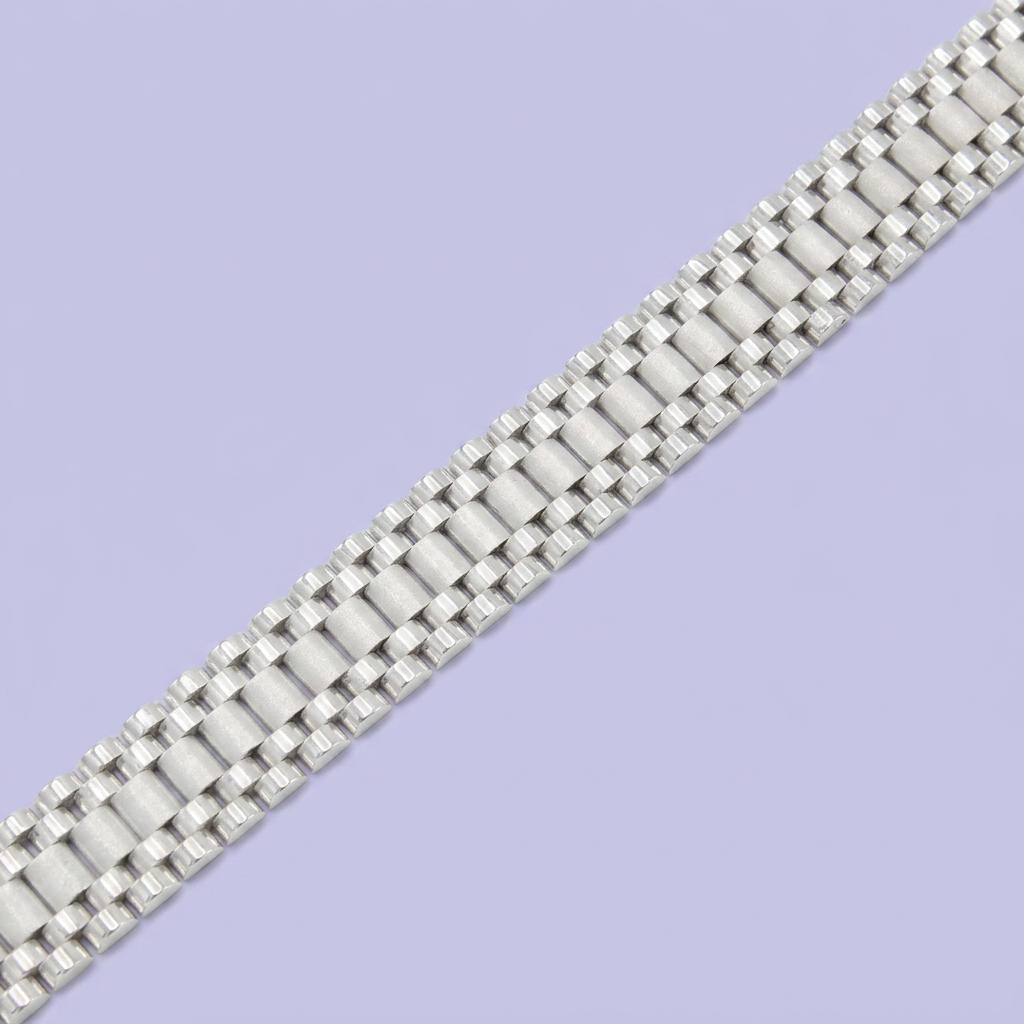 Pulsera de Plata .925 Estilo Hueco Tejido Especial Ensamblado con Tonos Centrales Mate en Diseño Fino mod. 2651