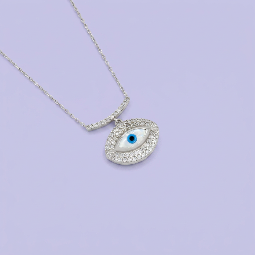 Gargantilla de Plata .925 Ojo Turco de Madre Perla Detallado con Zirconias mod. 2438