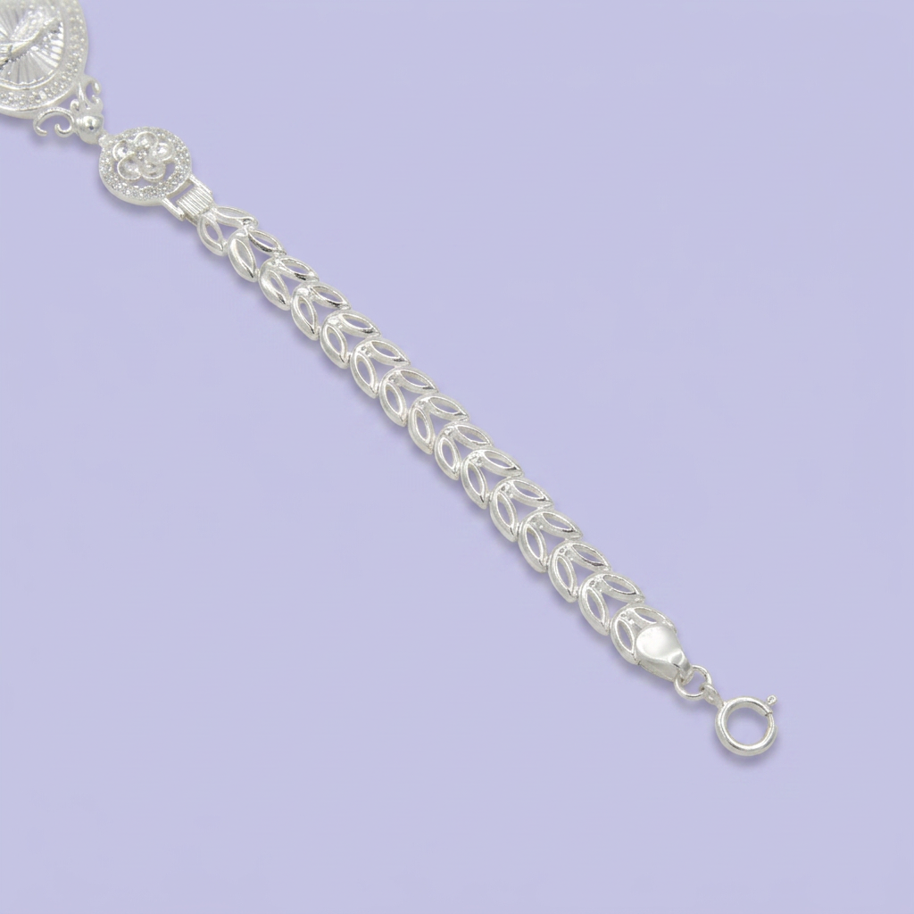 Pulsera de Plata .925  Virgen de Guadalupe con Diseño de flores y Zirconia mod. 2734