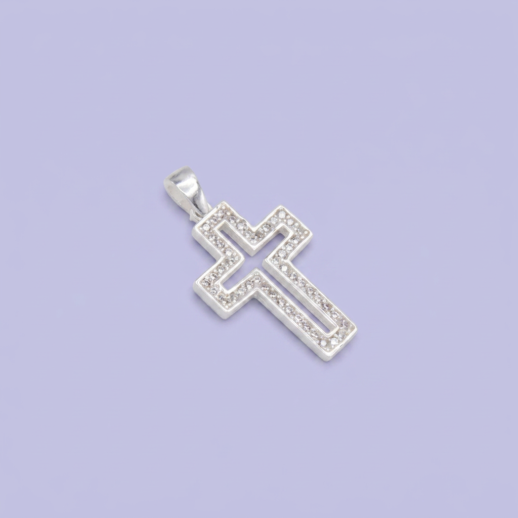 Dije de Plata .925 Cruz Calada en el Centro Detalla con Zirconias mod. 2866