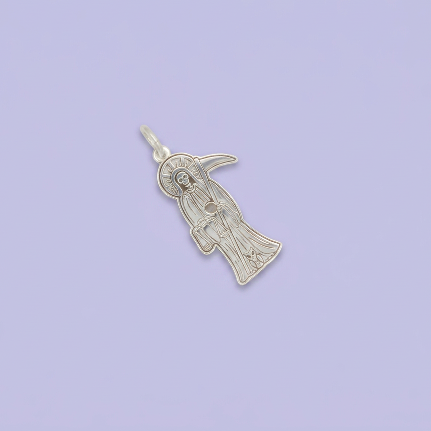 Dije de Plata .925 con Imagen de Santa Muerte en Diseño Plano mod. 2556