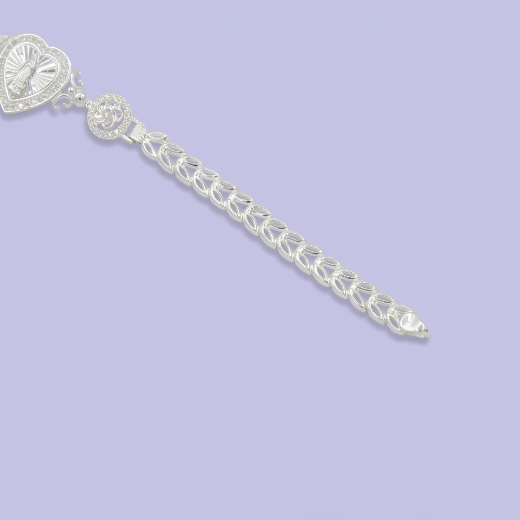 Pulsera de Plata .925  Virgen de Guadalupe con Diseño de flores y Zirconia mod. 2734