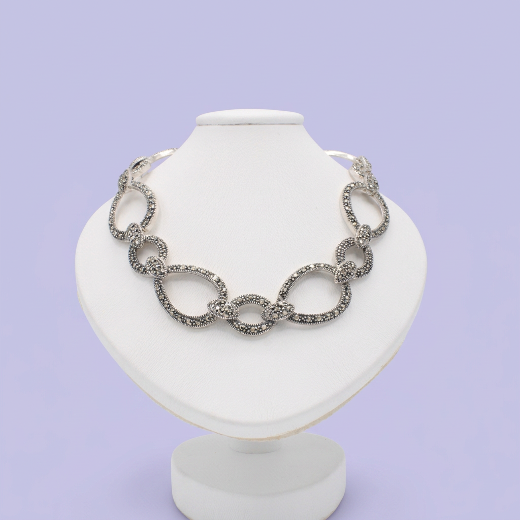 Coordinado de Plata .925 Estilo Elegante con Eslabón Gota Incrustados de Marquesitas mod. 3156