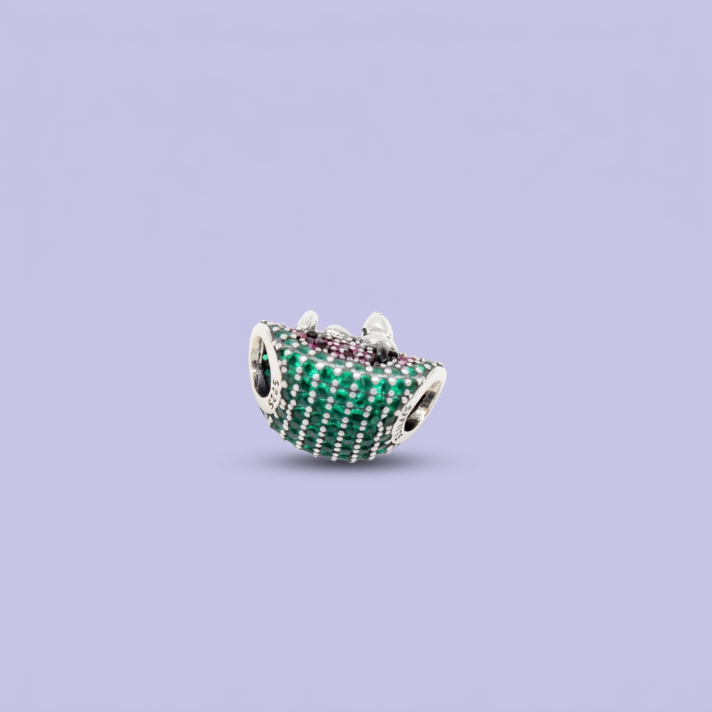Dije de Plata .925 Estilo Charm con Diseño de Sandia y Perro con Zirconia mod. 2906