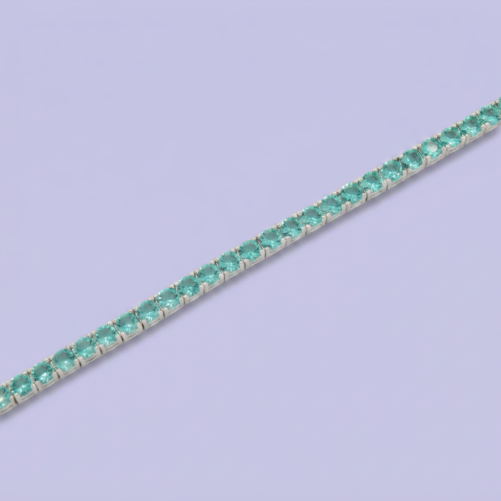 Pulsera de Plata .925 Tejido Tenis Diseño Brillante con Zirconias Color Aqua mod. 2379