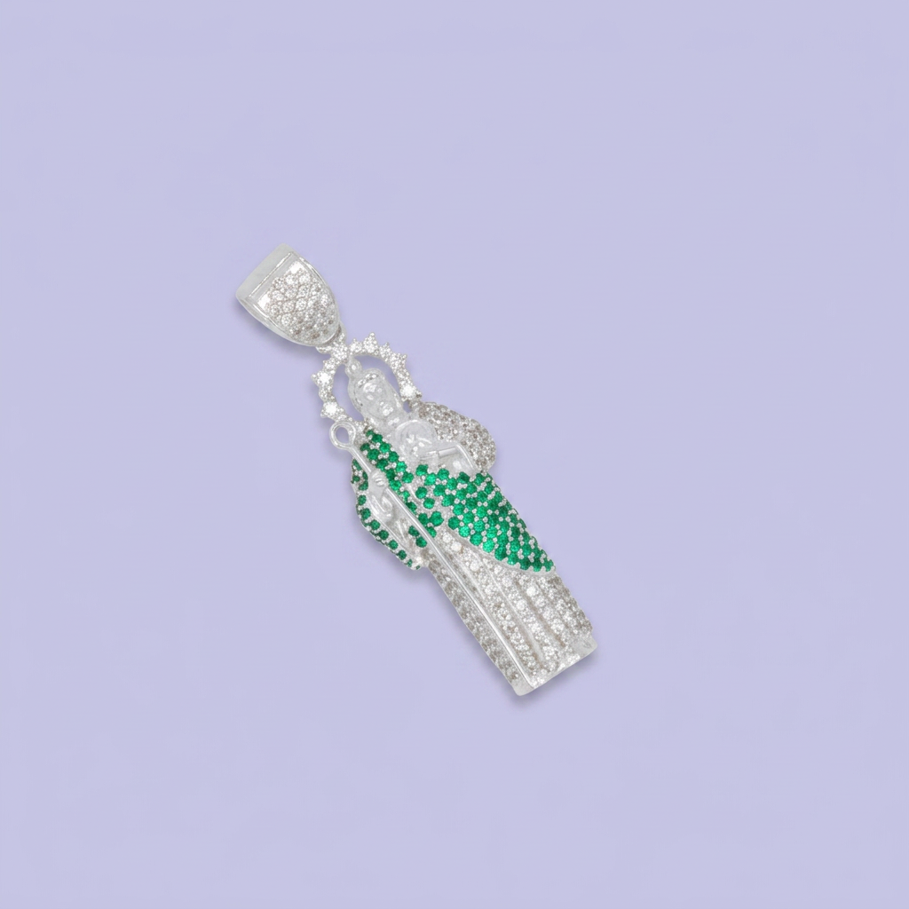 Dije Bulto de Plata .925 San Judas con Zirconias de Tono Verde mod. 2543