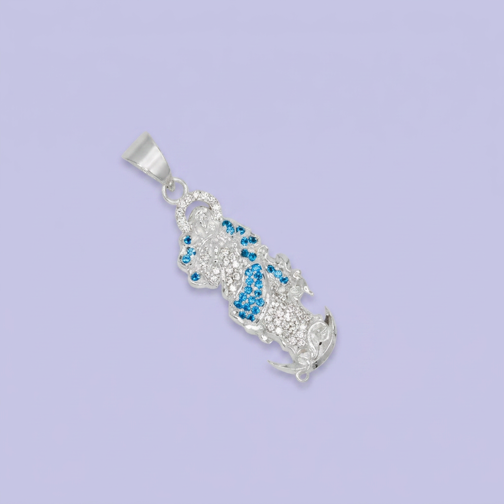 Dije Bulto de Plata .925 Virgen Desatanudos Incrustada con Zirconias mod. 2549