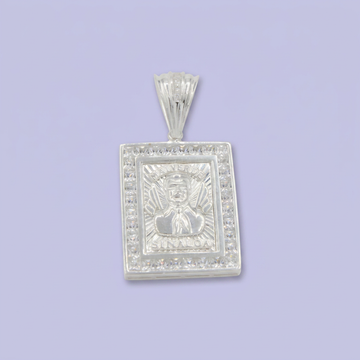 Dije Bulto de Plata .925 de Diseño Rectangular con Imagen de Malverde Detallado con Zirconias mod. 2754