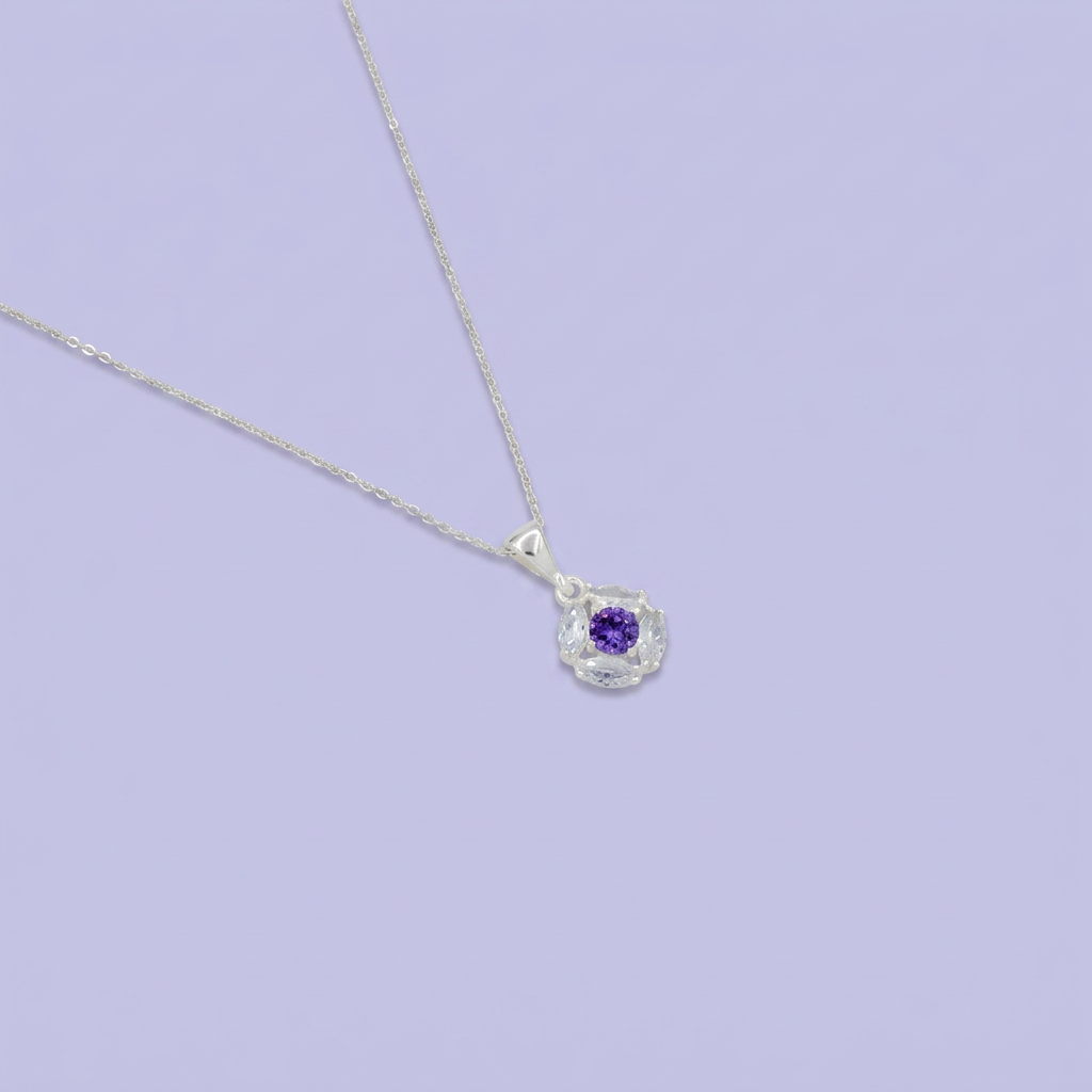 Coordinado de Plata .925 Elipse de Bello Color Lila mod. 2589