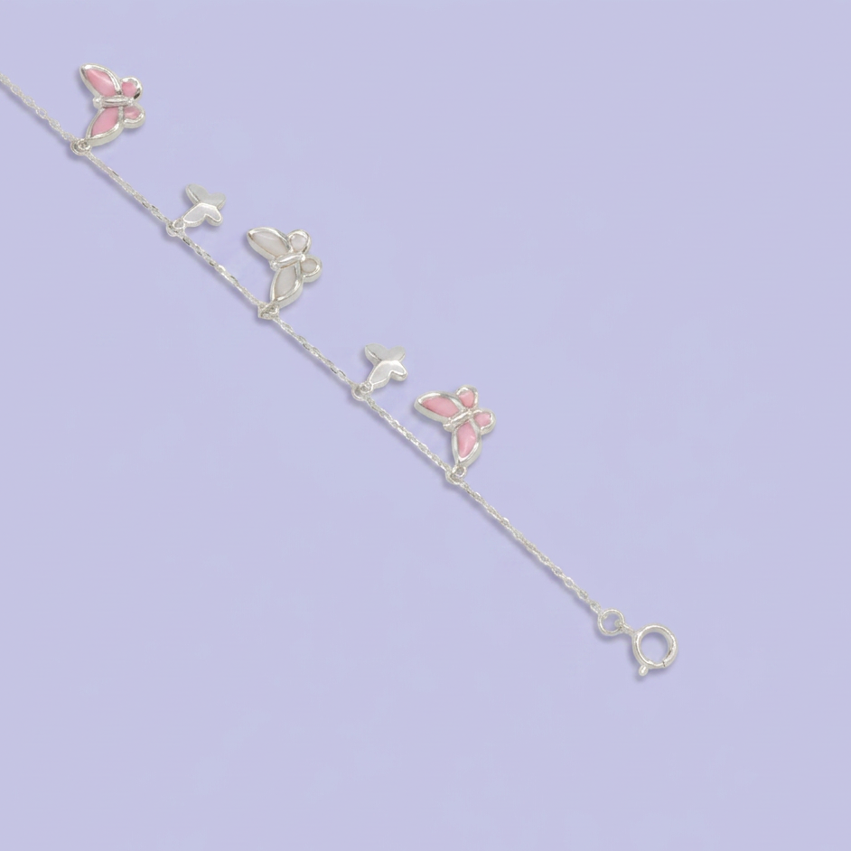 Pulsera de Plata .925 con Colgantes de Mariposas Rosas mod. 2677