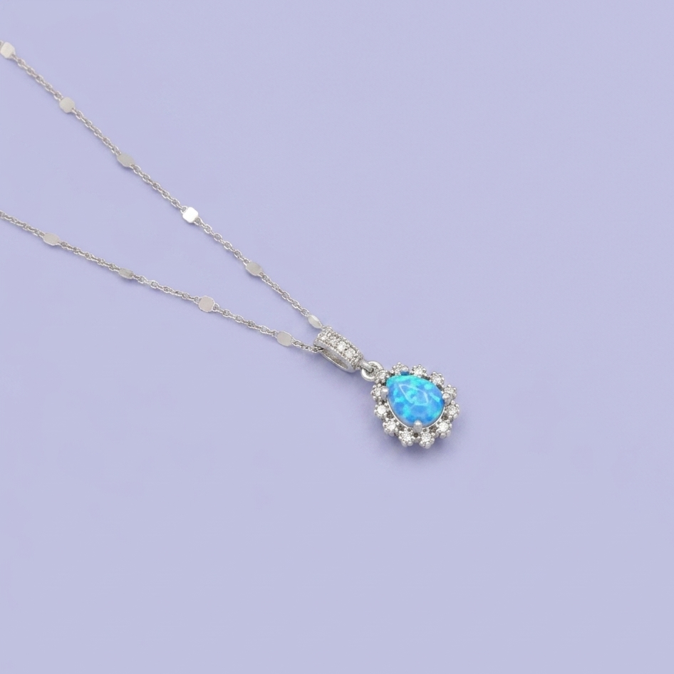 Coordinado de Plata .925 Con Diseño De Gota Opalo y Zirconias mod. 2954