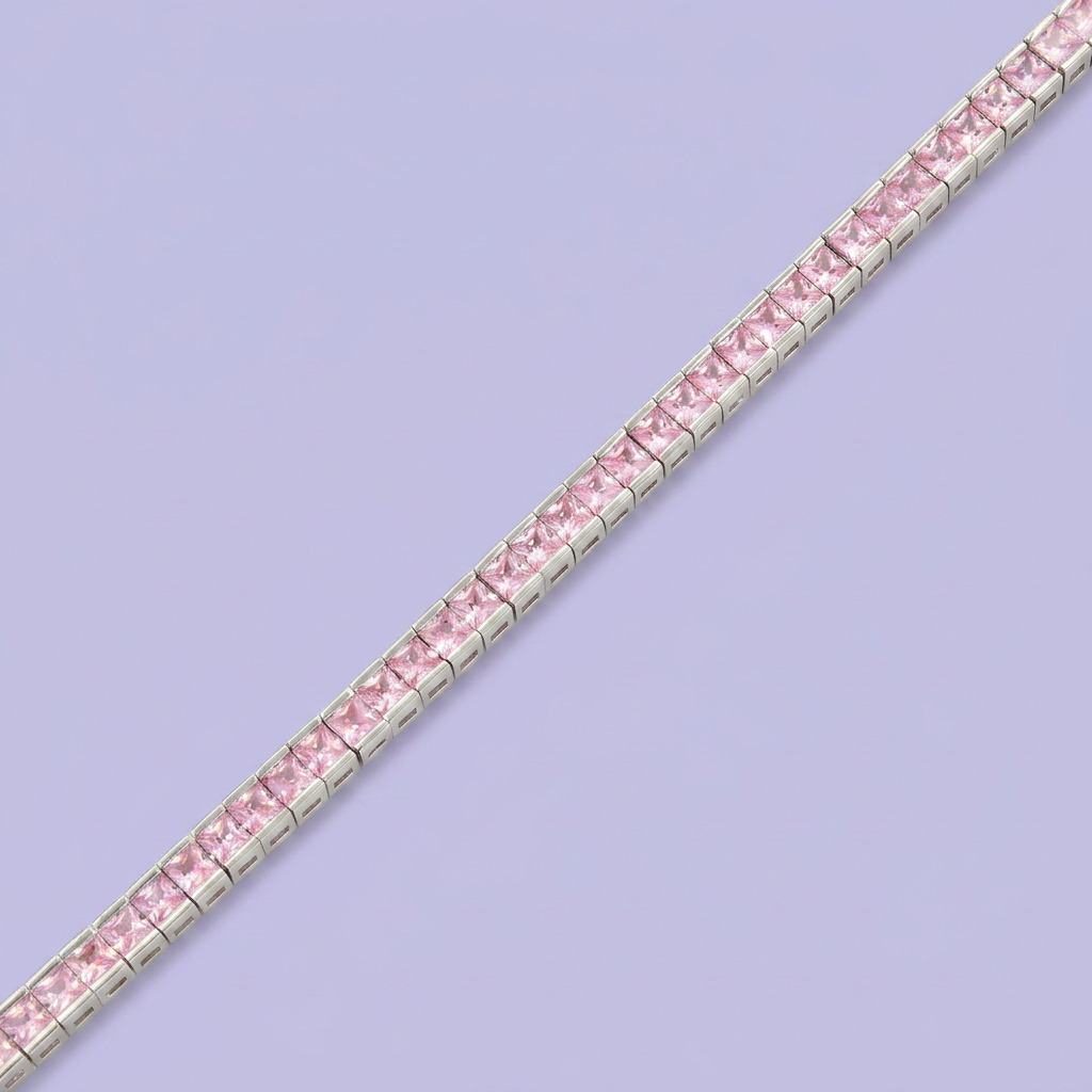 Pulsera de Plata .925 Tejido Tenis Especial con Zirconias Color Rosa mod. 2377