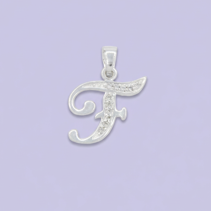 Dije de Plata .925 Letra F Cursiva con Zirconias mod. 2207
