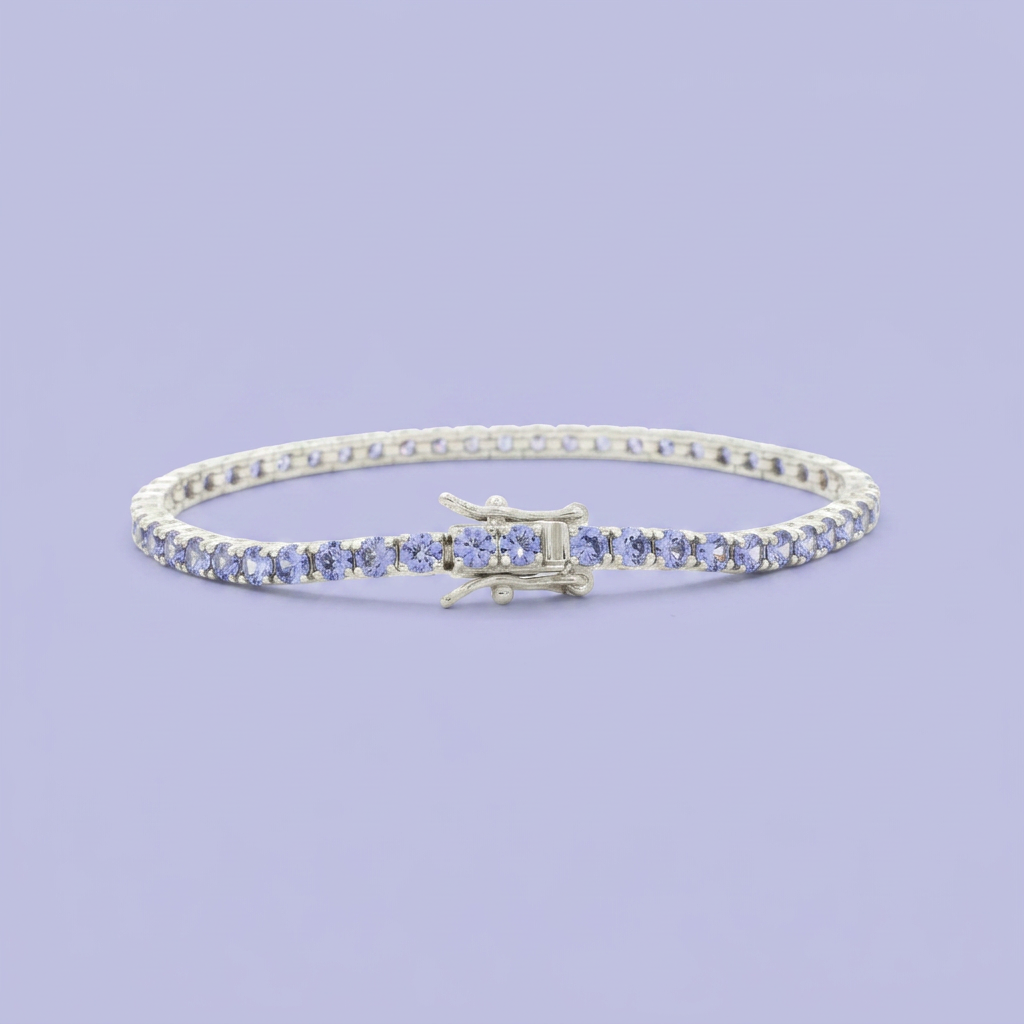 Pulsera de Plata .925 Tejido Tenis Incrustado con Zirconias Color Morado Pastel mod. 2375