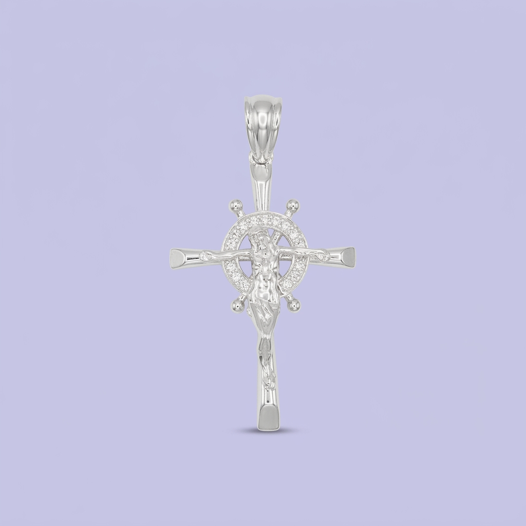 Dije de Plata .925 Cristo con Incrustación de Zirconias mod. 2602