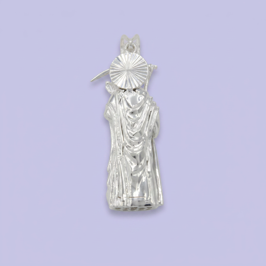 Dije Bulto de Plata .925 Santa Muerte de Diseño Hueco y Fino mod. 2752