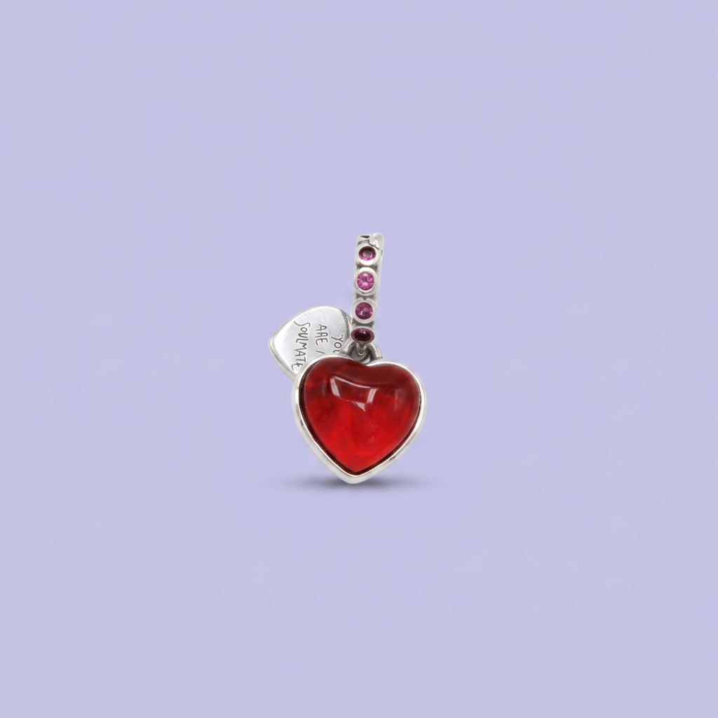 Dije de Plata .925 Estilo Charm con Diseño de Corazón y Zirconia Roja mod. 2917