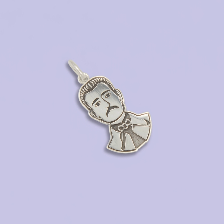 Dije de Plata .925 con Imagen de Malverde en Diseño Plano mod. 2558