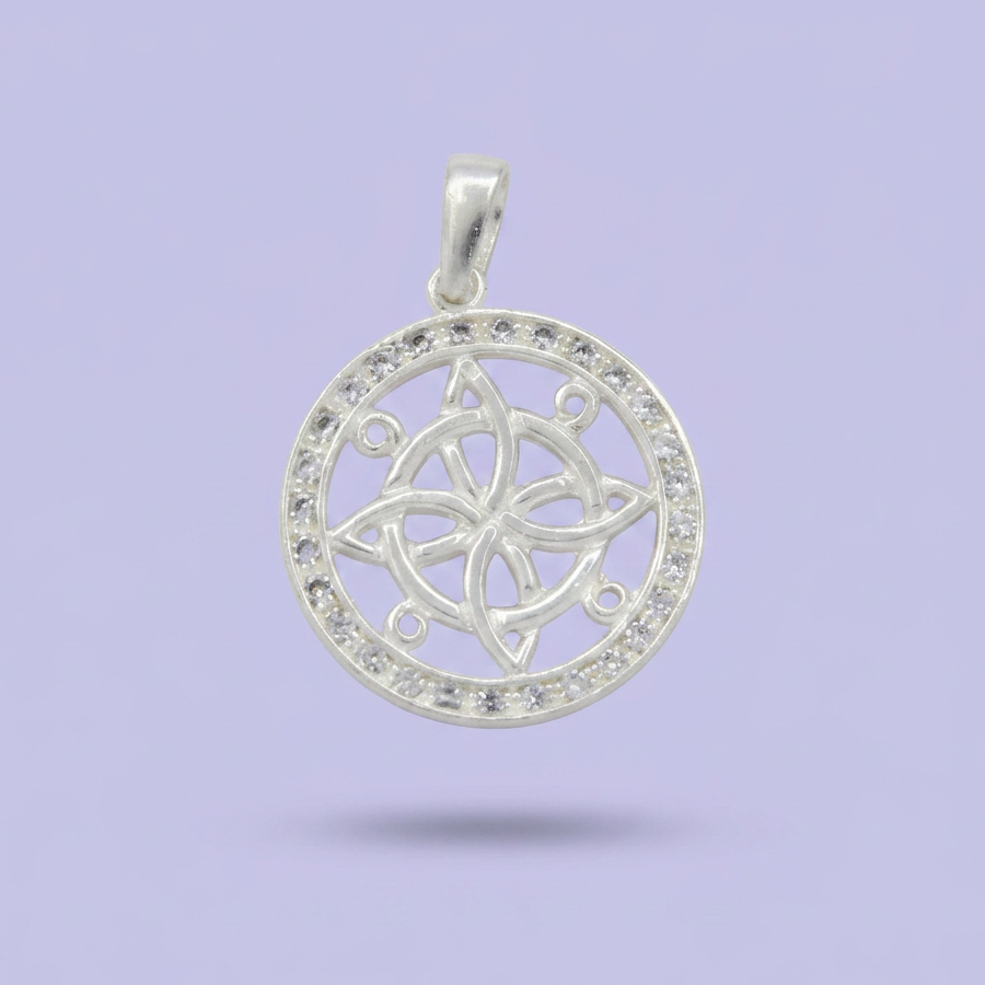 Dije de Plata .925 Nudo de Bruja en Circulo de Zirconias mod. 2520