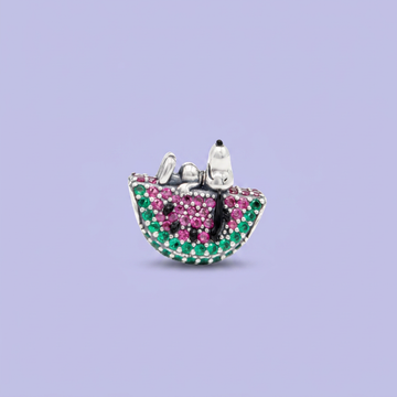 Dije de Plata .925 Estilo Charm con Diseño de Sandia y Perro con Zirconia mod. 2906