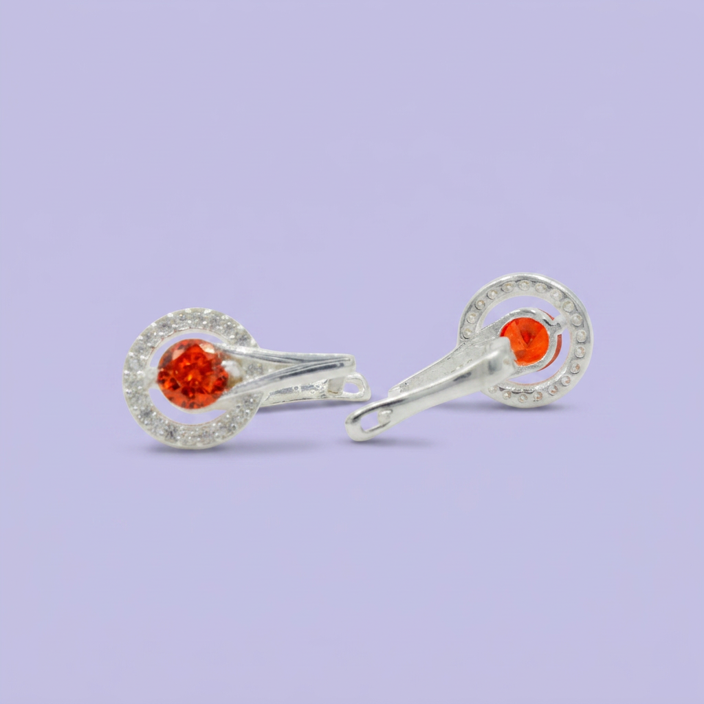 Coordinado de Plata .925 Halo de Zirconias de Centro Naranja mod. 2587