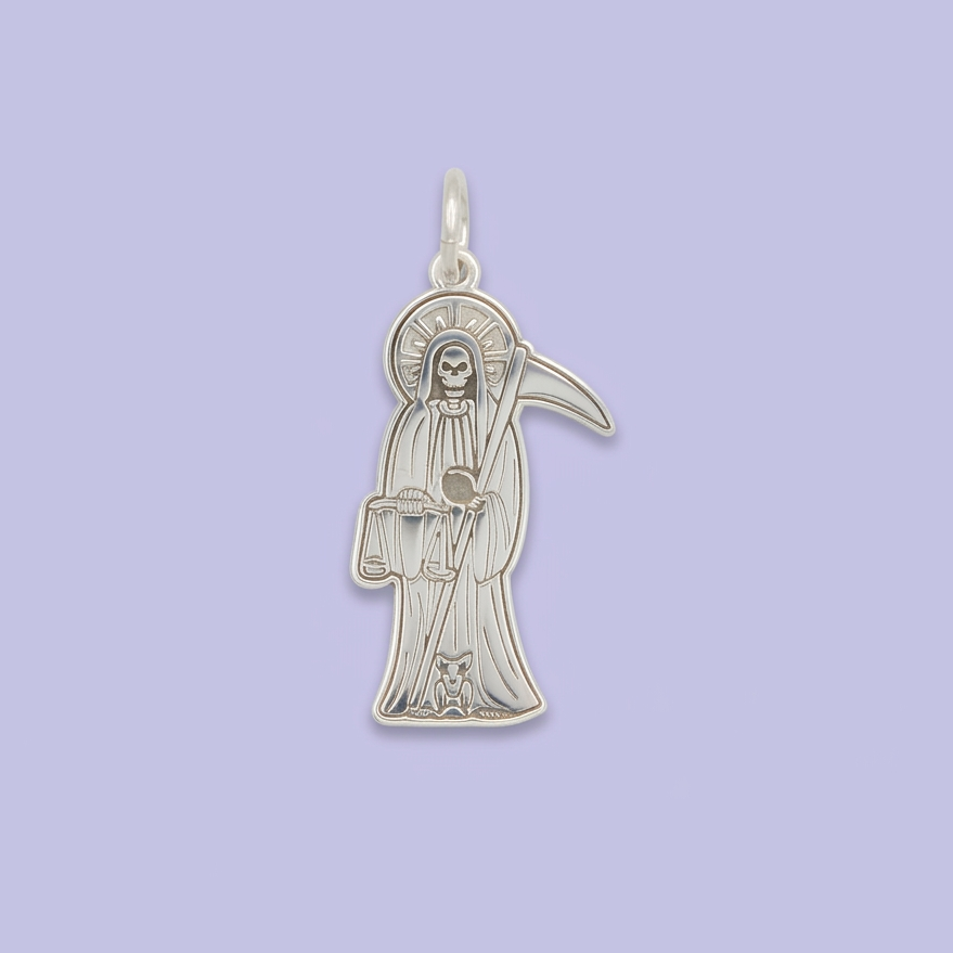 Dije de Plata .925 con Imagen de Santa Muerte en Diseño Plano mod. 2556