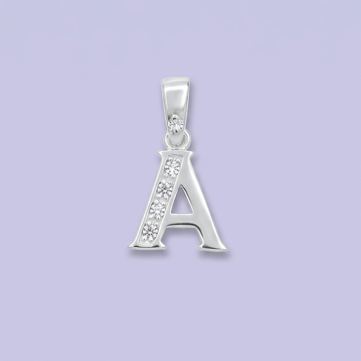 Dije de Plata .925 Letra A con Finas Zirconias mod. 2231