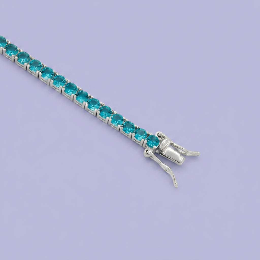 Pulsera de Plata .925 Tejido Tenis Diseño Brillante con Zirconias Color Aqua mod. 2379