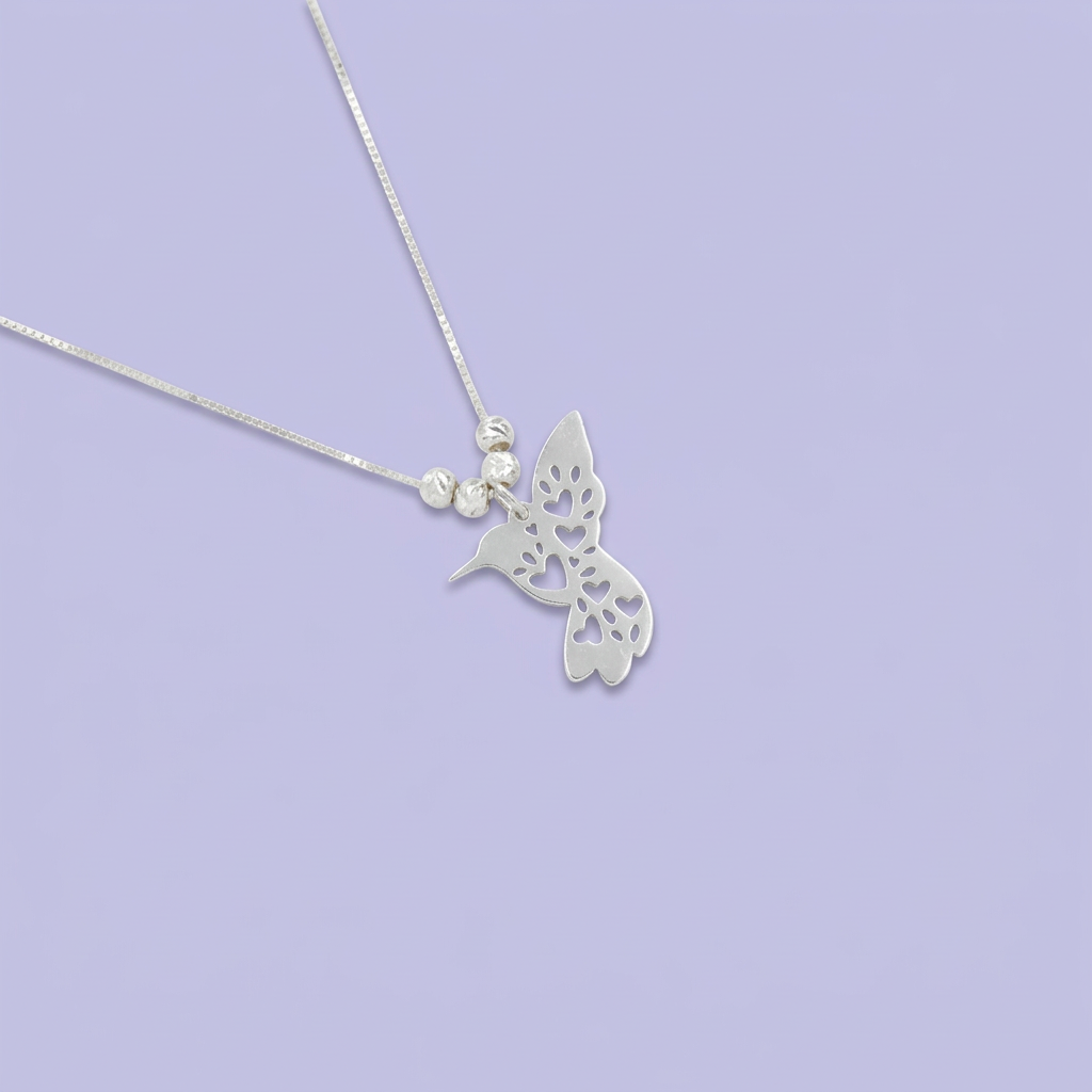 Gargantilla de Plata .925 con Dije de Colibrí Calado y Brillante mod. 2110